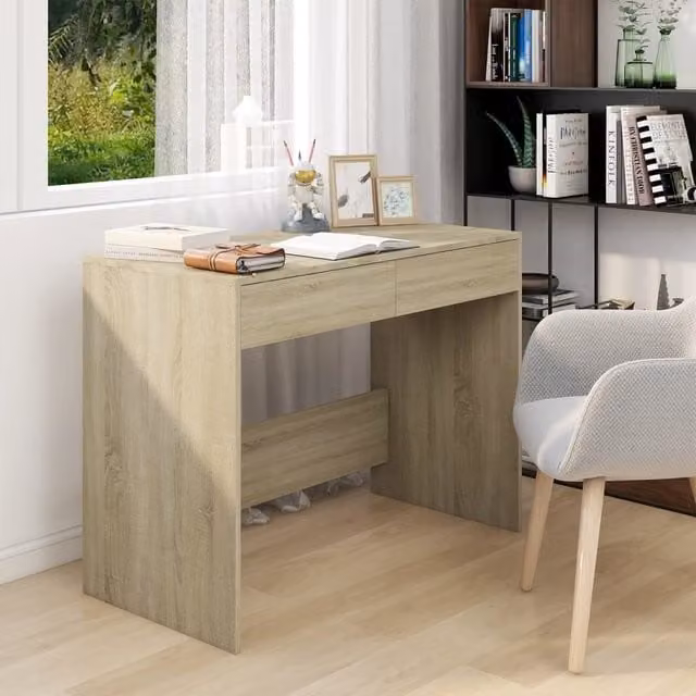Berkfield Sonoma Oak Writing Desk in Beige, W/D/H: 101 x 50 x 76.5 cm