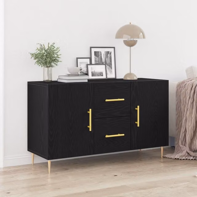 Berkfield Home Black Oak Sideboard with Soft Close Drawers, W/D/H: 100 x 36 x 60 cm