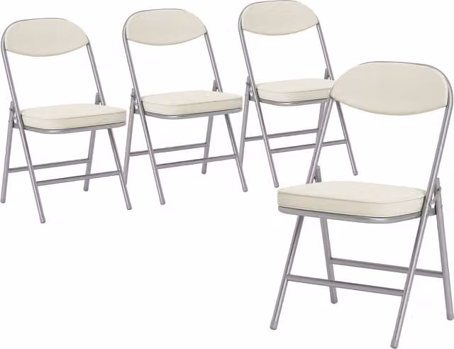 HOMCOM Set of Four Modern Folding Corduroy Seat Chairs in White