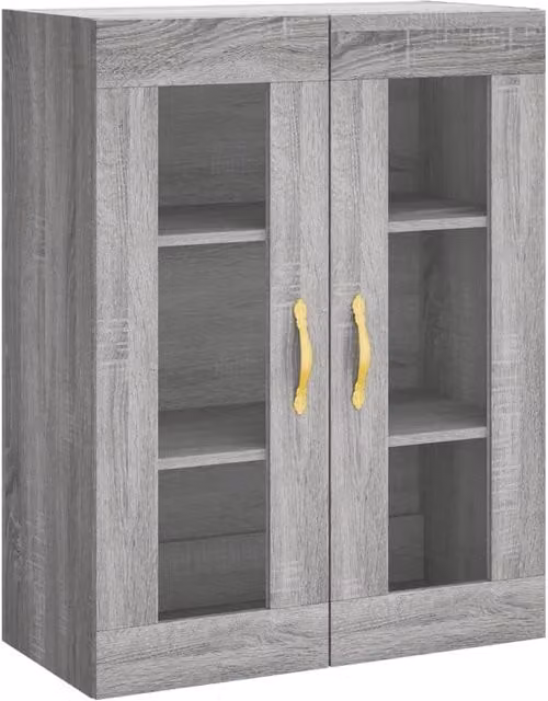 Berkfield Home Wall Mounted Cabinet in Grey with Glass Doors, W/D/H: 69.5 x 34 x 90 cm