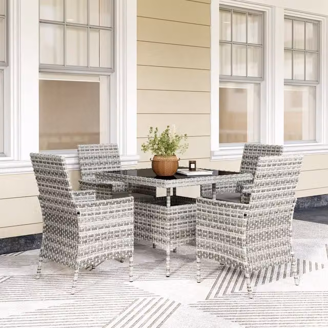 Outsunny 4 Seater Rattan Garden Furniture Set with Cushions in Dark Grey