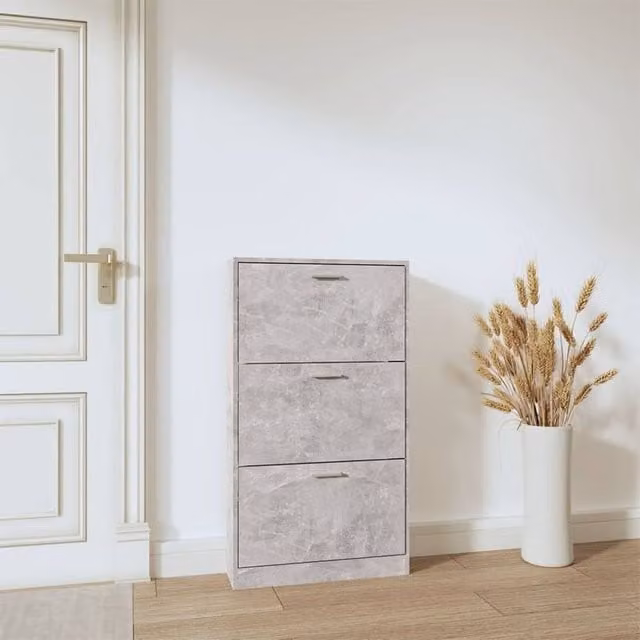 Berkfield Home Modern Grey Shoe Cabinet with Tilting Compartments and Internal Drawers, W: 59 cm, D: 17 cm, H: 108 cm