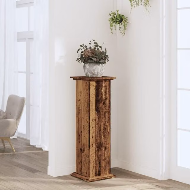 Berkfield Home Old Wood Plant Stand in Brown, W/D/H: 33 x 33 x 100 cm