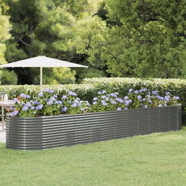 Berkfield Home Garden Grey Powder-coated Steel Raised Bed W: 507 cm, D: 100 cm, H: 68 cm