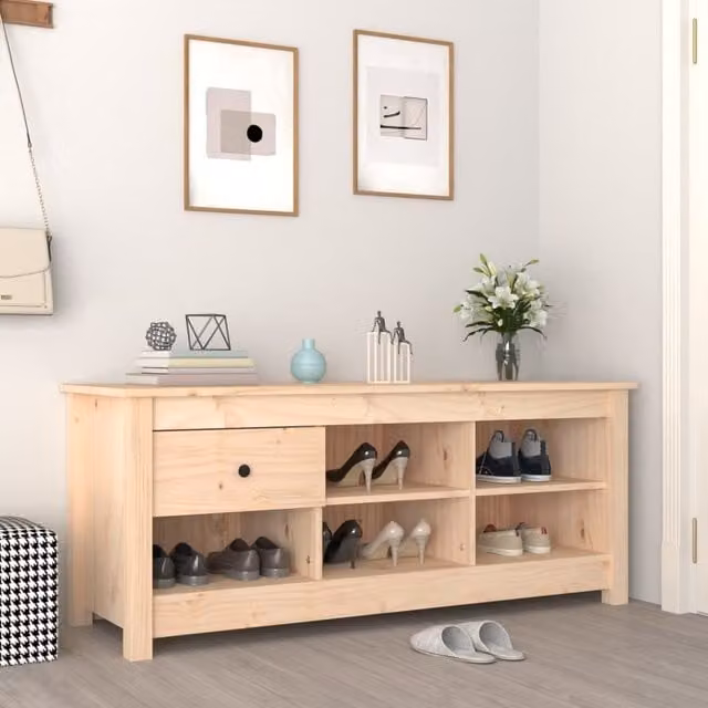 Berkfield Home Rustic Solid Wood Pine Shoe Cabinet in Brown, W/D/H: 110 x 38 x 45.5 cm