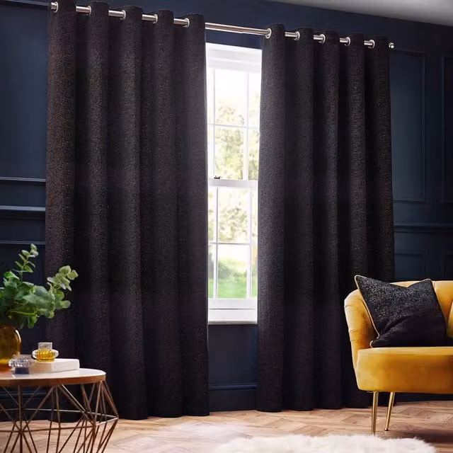 Make it a Home Galaxy Chenille Eyelet Curtains in Black and Gold, W: 137 cm, H: 117 cm