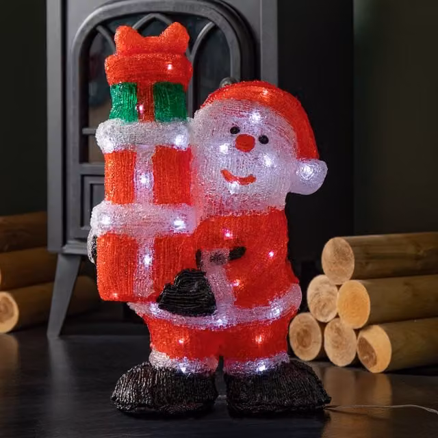 Samuel ALEXANDER Light up Acrylic Christmas Santa with 3 Gifts and 40 White LEDs, Red, Multicolour and White, Height: 41 cm, Width: 13 cm, Depth: 13 cm