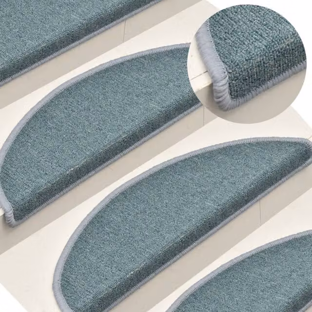 Berkfield Home Self-Adhesive Carpet Stair Treads, 15 Pieces, Blue, W: 56 cm, D: 30 cm, H: 3 cm