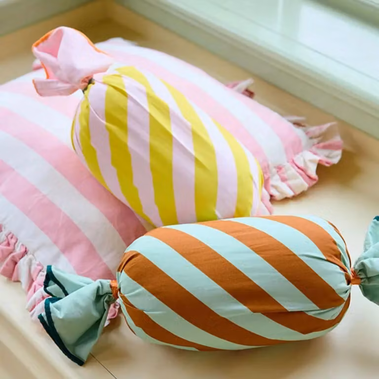 Kids Concept Striped Bolster Cushion for Children in Candy Green and Multicolour with Removable Washable Cover