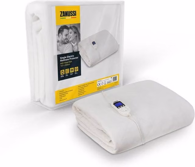 Zanussi ZESB7001 Single Electric Blanket Mattress Protector in White, 9 Heat Settings, W/D/H: 90 x 200 cm