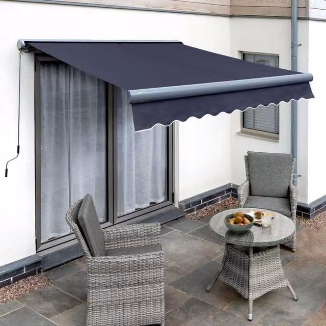 Primrose Manual Full Cassette Awning in Anthracite and Blue