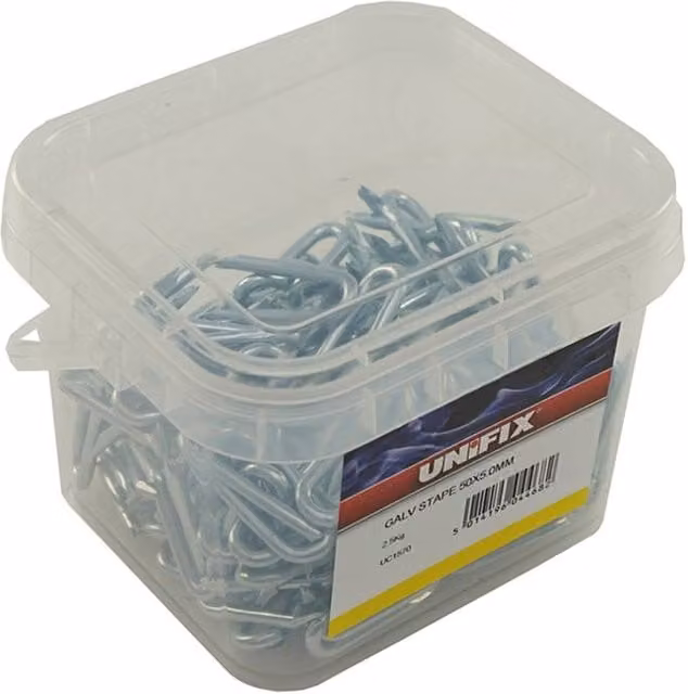 Unifix Galvanised Steel Flat Wire Staples in Silver, Box of 4