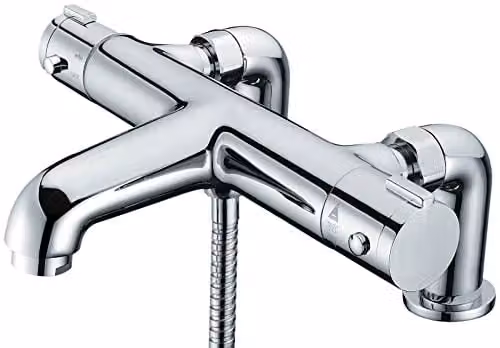 Nes Home Modern Thermostatic Bath Shower Mixer Tap in Chrome Metallic Silver