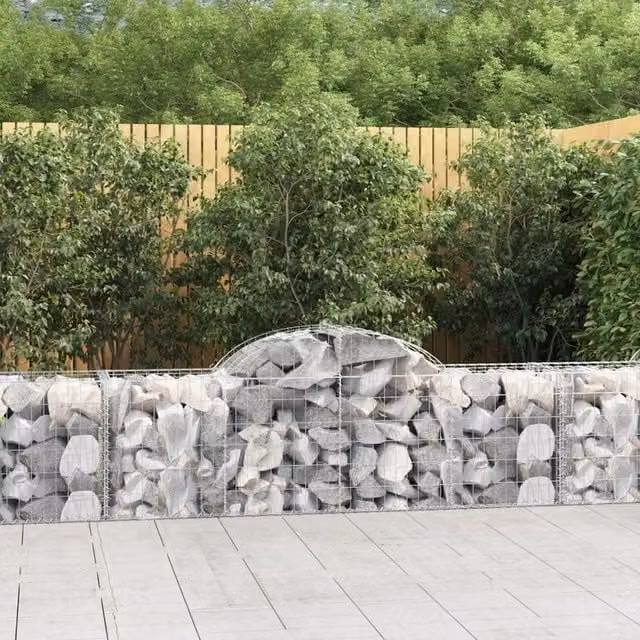 Berkfield Home Arched Gabion Baskets, 3 Piece Set, Silver Galvanised Steel, W: 200 cm, D: 50 cm, H: 60-80 cm