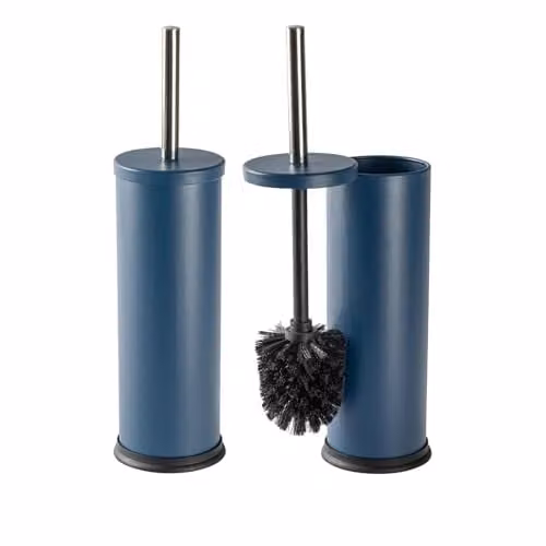 Harbour Housewares Matte Blue Toilet Brush and Holder Set of 2, Stainless Steel and Plastic Bathroom Accessories