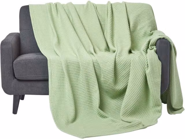 Homescapes Organic Cotton Waffle Pique Blanket in Green, W/D/H: 180 x 230 cm