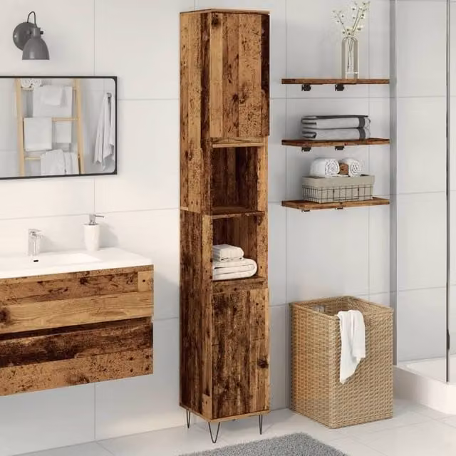 Berkfield Home Classic Freestanding Bathroom Cabinet in Old Wood Brown, W/D/H: 30 x 30 x 190 cm
