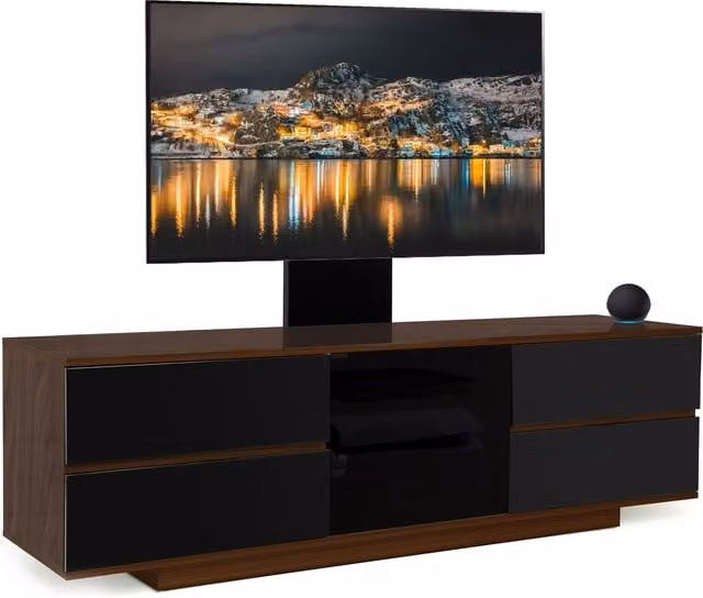 AVITUS ULTRA Wall Mounted TV Cabinet with Glass Door and Mounting Arm in Walnut and Black, W/D/H: 158.0 x 40.0 x 48.0 cm
