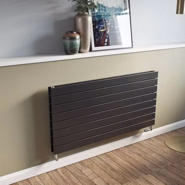 Bathroom Kingdom Mars Anthracite Double Flat Panel Horizontal Towel Rail in Grey, W/H: 60.0 x 59.5 cm