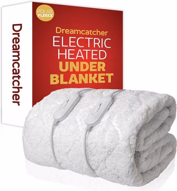 Dreamcatcher Deluxe Electric Fitted Polar Fleece Heated Under Blanket in White with 3 Heat Settings, W/D/H: 90 x 190 cm