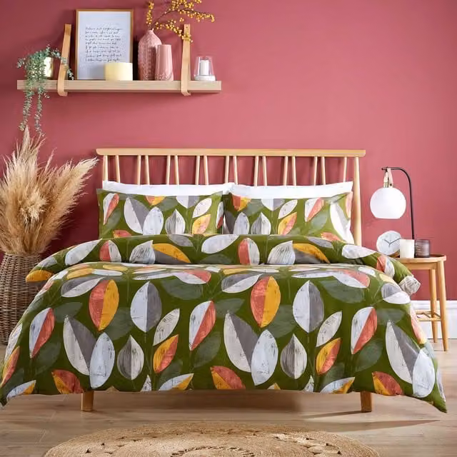 NewEdgeBlinds Floral Modern Nature Duvet Set, Multicolour and Green, 180 x 200 cm