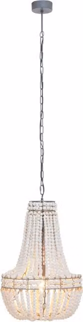 Orsina White and Grey Boho Wooden Beaded Chandelier, Handmade Hanging Pendant Light with Adjustable Height