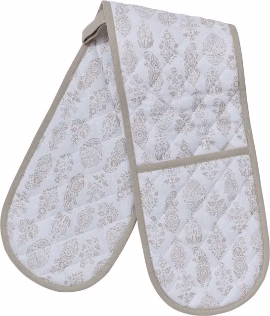 Murmur Aria Double Oven Glove in Beige and White Cotton with Hanging Loop