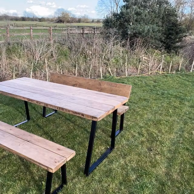TRL Handmade Furniture Brown Outdoor Slatted Rectangular Garden Table W: 240 cm, D: 100 cm