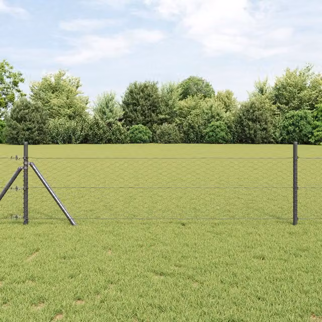 Berkfield Home Grey PVC Coated Galvanised Steel Hexagon Fence 0.6 x 50 m