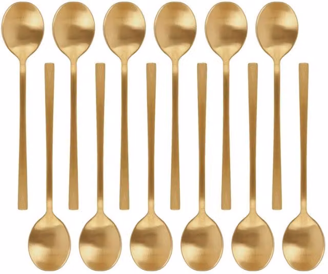 Havendro 12-Piece Gold Coated Stainless Steel Teaspoons, 14.5 cm