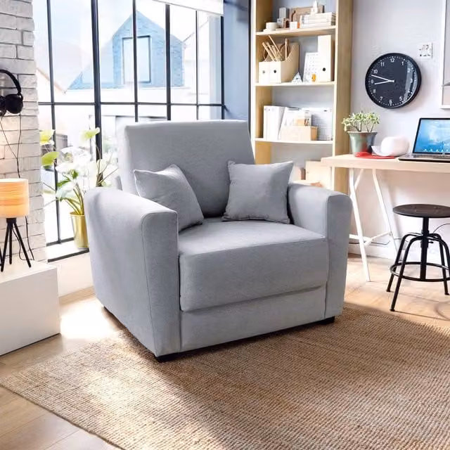 Abakus Direct Olly Single Sofa Bed Foldable Convertible Lounger Armchair in Grey Linen Fabric