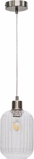 First Choice Lighting Batley Pendant Light with Transparent Ribbed Glass and Silver Metal Fitting