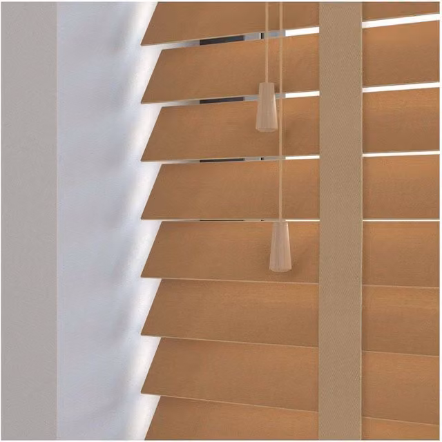 NewEdgeBlinds 50mm Real Wood Venetian Blind with Tapes, Light Oak, W: 185 cm, H: 120 cm