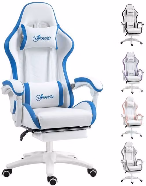 Rolipo Multicolour and White PU Leather Gaming Chair with 135 Degree Recline, Footrest, Headrest and Armrests