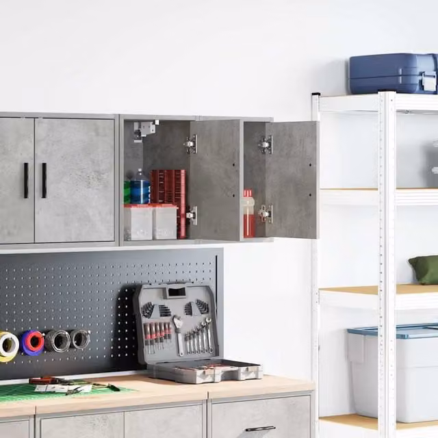 Berkfield Home Garage Wall Cabinets, 2 Piece Set in Concrete Grey Engineered Wood