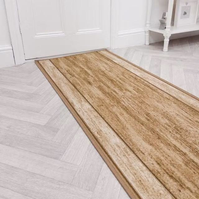 runrug Rama Hallway Runner Rug in Beige, Non-Slip and Hardwearing, W: 80 cm, L: 270 cm