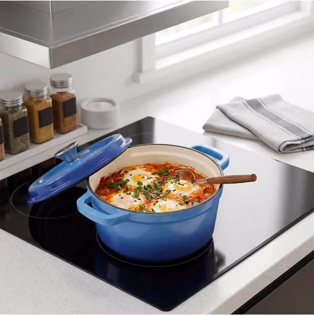 Living and Home Enamelled Cast Iron Dutch Oven Casserole Pot with Glass Lid, Blue, 5 l