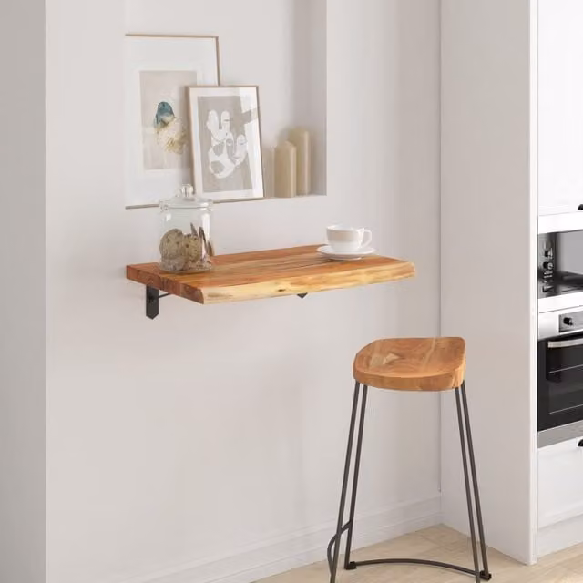 Berkfield Home Rectangular Acacia Solid Wood Wall Shelf with Live Edge in Brown, W: 70 cm, D: 40 cm, H: 3.8 cm