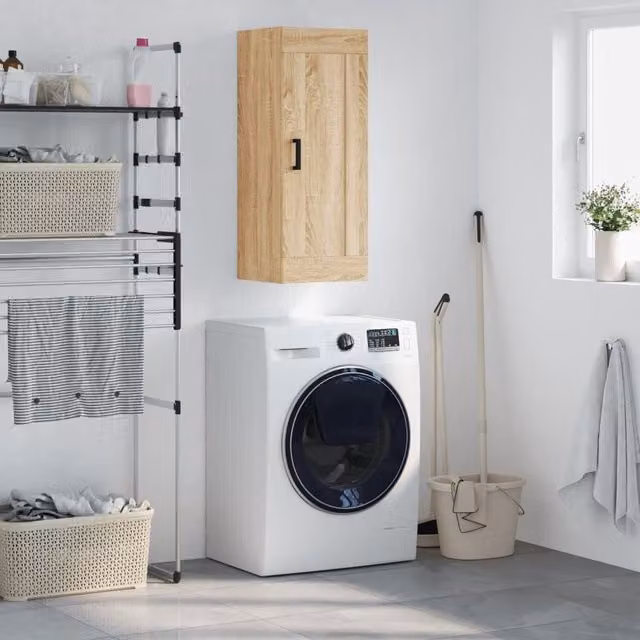 Berkfield Home Wall Mounted Sonoma Oak Cabinet in Brown, W/D/H: 34.5 x 34 x 90 cm