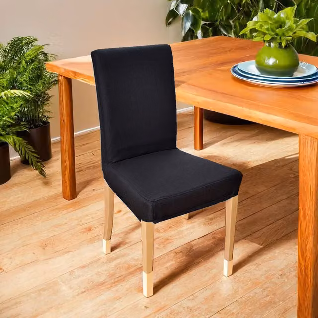 Gardenista Black Tailored Form Fitting Dining Chair Seat Slipcover, Washable Polyester