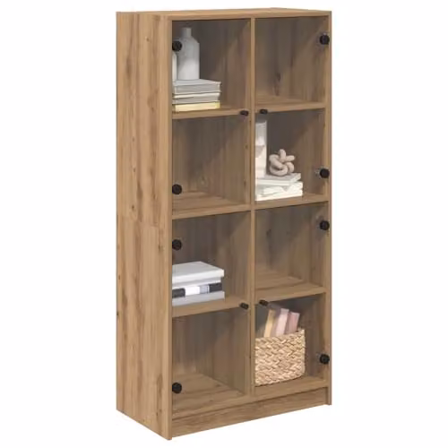 vidaXL Modern Highboard in Artisan Oak with Glass Doors, W/D/H: 68 x 37 x 142 cm