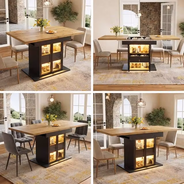 BTM Modern Extendable Rectangular Dining Table in White, Black or Brown with Glass and Metal Details