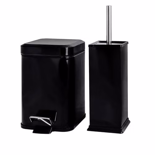 Harbour Housewares 3L Square Stainless Steel Pedal Bin and Toilet Brush Set in Black