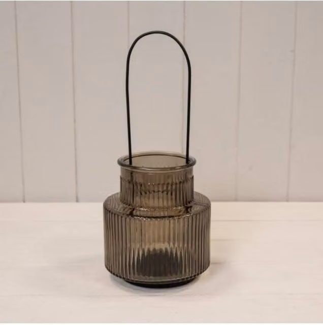 KDMD Large Round Glass Pillar Candle Holder with Handle in Grey