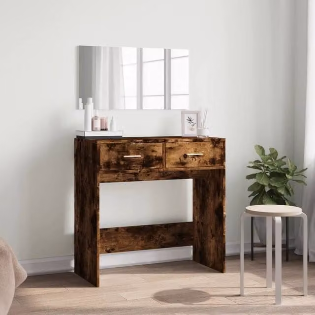 Berkfield Home Modern Dressing Table with Mirror in Smoked Oak Brown, W/D/H: 80 x 39 x 80 cm