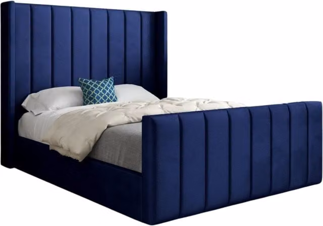 Casani Upholstered Velvet Designer Bed Frame in Blue, W/D/H: 180 x 137 x 159 cm