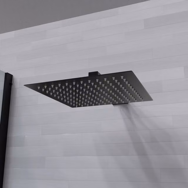 Nes Home Square Rainfall Slim Overhead Shower Head, Matte Black, Width: 30 cm