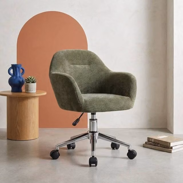sweeek Children's Height Adjustable Office Task Chair in Khaki Chenille with Castors