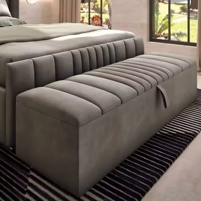 PARADISE BEDS LTD Modern Grey Velvet Ottoman Storage Footstool, W: 120 cm, D: 45 cm, H: 45 cm