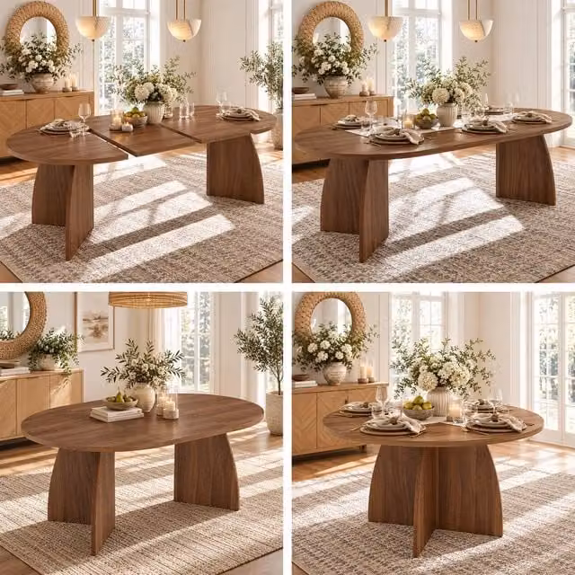BTM Extendable Oval Dining Table in Walnut with Central Column Base
